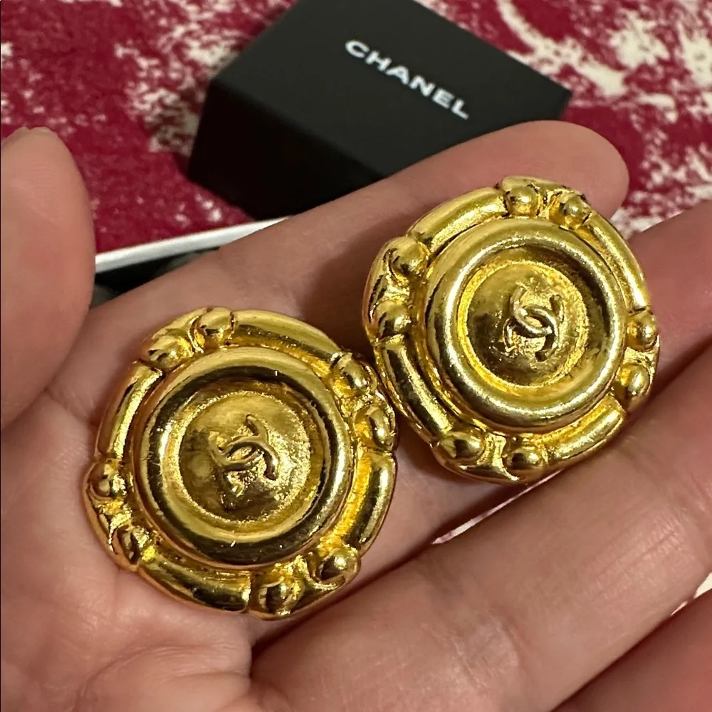 Chanel Gold-Tone Button Earrings